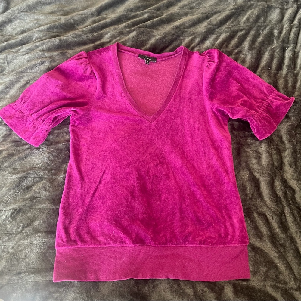 Express Women’s Velveteen V-neck Puff Sleeve Shirt Sz S